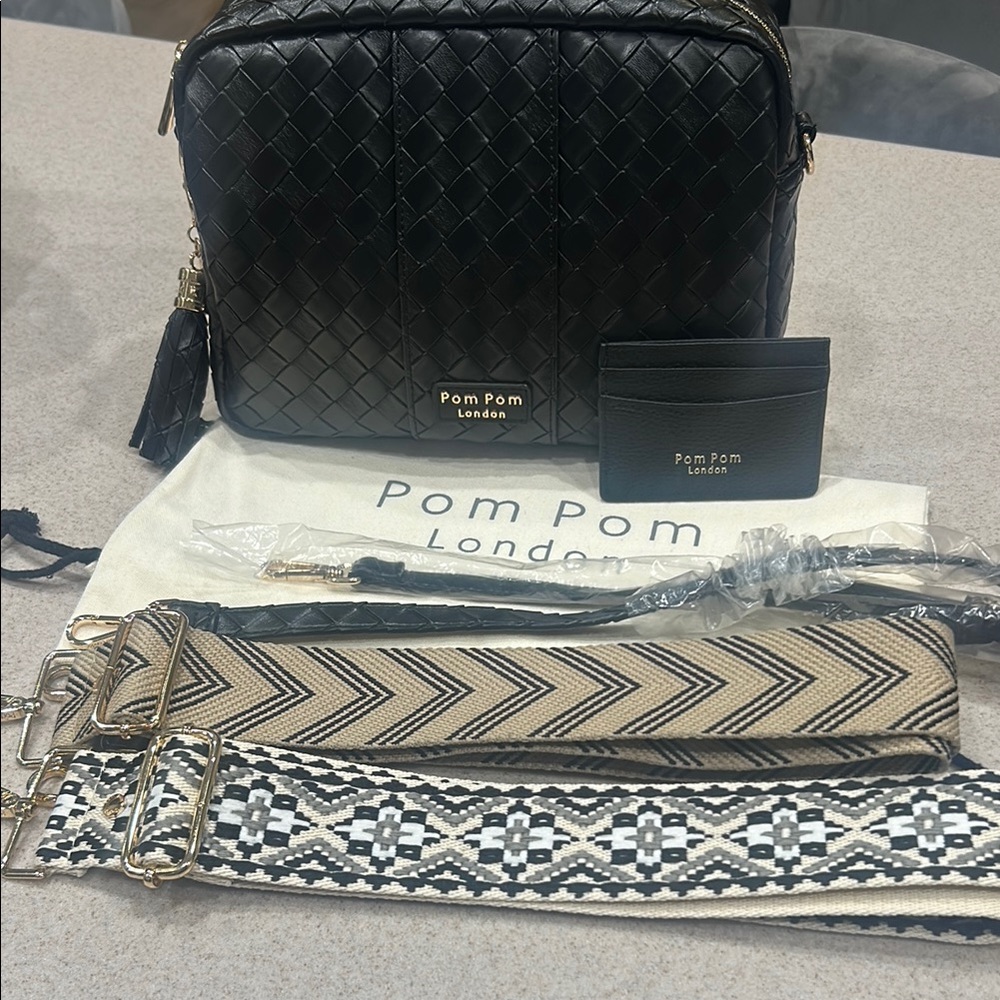 Pom Pom London Black Woven Leather Women's Bag